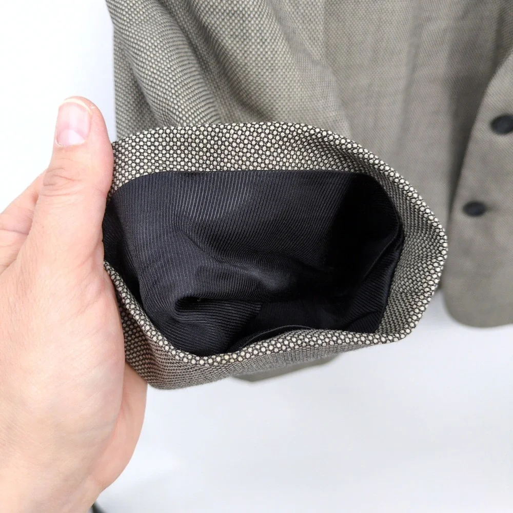 Oscar de la‎ Renta Men's 100% Wool Grey Herringbone 2-Button Blazer Jacket 48L